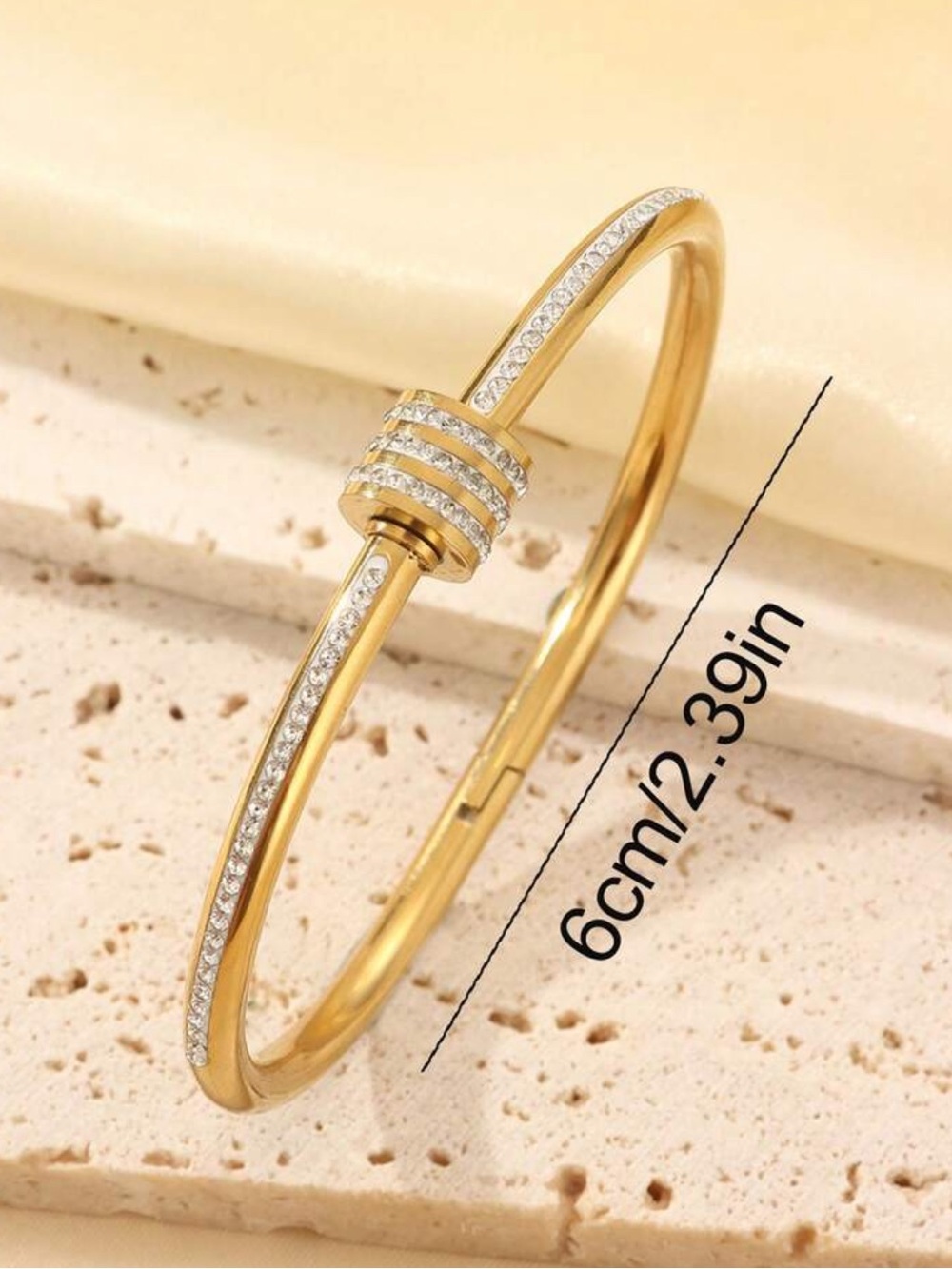 Gold Stainless Steel love Bracelet Set Crystal bangles stack 5pc bangle Roman - Picture 2 of 6